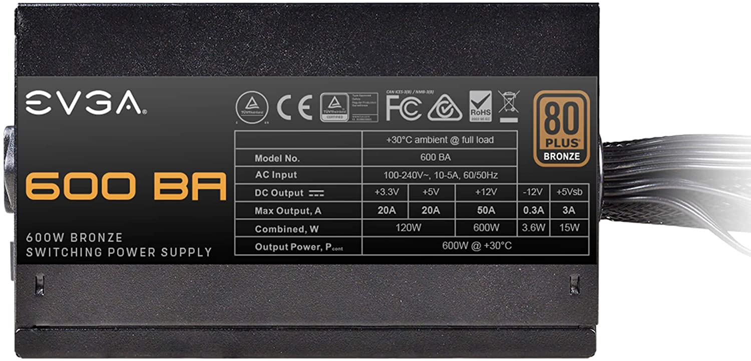 EVGA 80 Plus Bronze 600w Fuente ATX 100-Ba-0600-K1 - Imagen 5